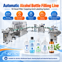 Chaîne de production industrielle automatique multi-têtes (10 têtes) pour le remplissage, le bouchage et l'étiquetage de bouteilles de liquides chimiques, toners et alcool éthylique