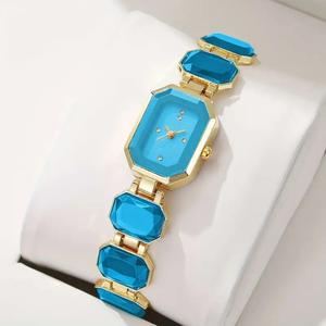 Reloj Octagonal de Cuarzo para Mujer con Gema Verde, Brazalete de Aleación, Esfera Analógica, Correa de 20 cm, Estilo de Joyería de Moda - Product Image 2