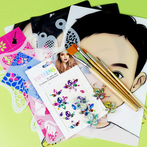 Ensemble de pinceaux professionnels pour peinture faciale en cheveux synthétiques Golden Phoenix, kit de pochoirs réutilisables, autocollants au <span class=keywords><strong>henné</strong></span>, fournitures corporelles 12 pièces - Product Image 1