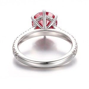 Bague de fiançailles en or blanc 18 carats véritable, sertie d'un diamant rose vif fantaisie de 2,08 carats, cultivé en laboratoire, avec pierres latérales en diamant HTHP. - Product Image 3