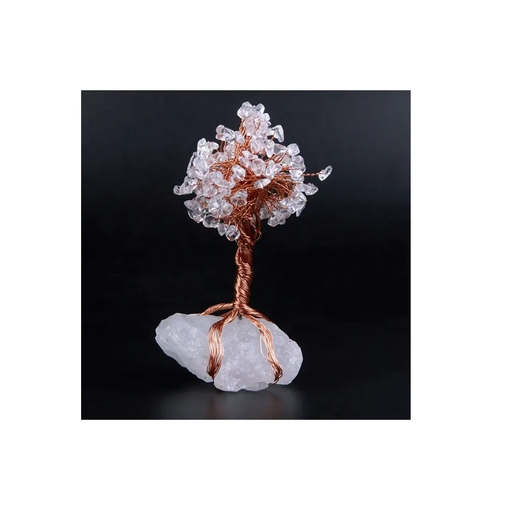 Life Tree Natural rose quartz Stones Chips Beads Tree Rose quartz base Stone Healing Crystal Decor For Decoration Gifts