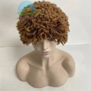 Perruque Médicale Courte #27 <span class=keywords><strong>Blond</strong></span> Miel Cuticule Alignée Européenne 15mm Afro Curl Pleine Pu Peau Mince Perruque Humaine Crépus Bouclés - Product Image 4