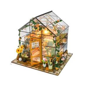 Hongda BSCI Certified PC2306 Sunshine Flower House Wooden DIY Miniature Dollhouse Kit Wholesale Miniature Dollhouse Models