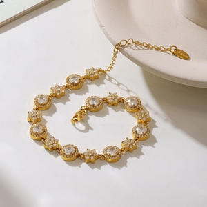 กำไลข้อมือทอง18K ปรับได้ทำจากสเตนเลสประกายระยิบระยับ5A สุดทรงลูกบาศก์เซอร์โคเนียสร้อยข้อมือดอกไม้ทรงกลมสำหรับเป็นของขวัญสำหรับผู้หญิง - Product Image 2