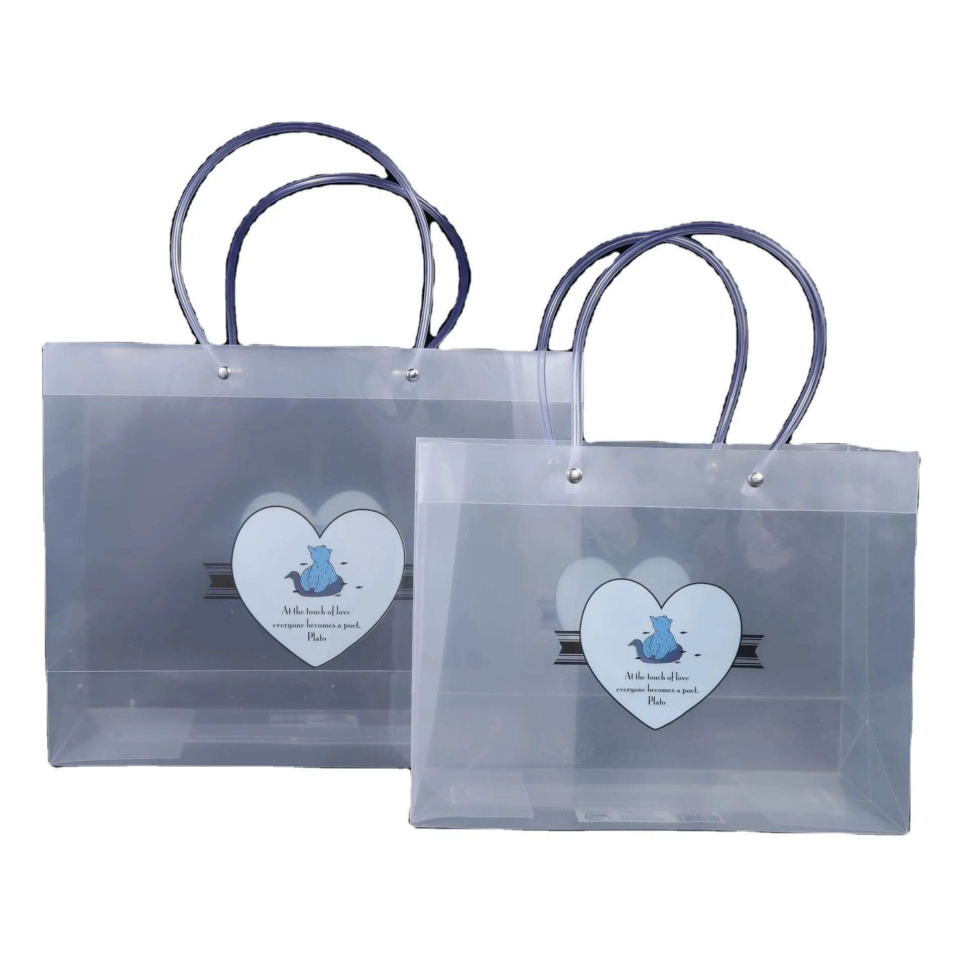 Vente en gros de sacs fourre-tout transparents en PVC avec logo imprimé personnalisé modèle compagnon d'emballage en plastique étanche modèle simple pour emballage de produit