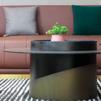 Ensemble de 2 tables basses modernes de luxe, rondes, en verre trempé, avec base dorée, pour salon, maison, hôtel