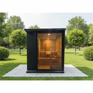 Sauna de Vapor Seco Moderna para Exteriores, Personalizable, Negra, con Infrarrojos Lejanos, Cedro Rojo, para 3-4 Personas, con Estufa de Piedras Calientes - Product Image 1