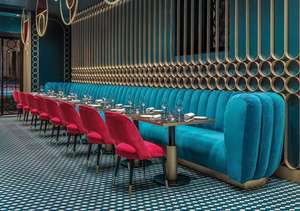 บูธโซฟากำมะหยี่สีน้ำเงินดีไซน์หนัง PU สำหรับร้านอาหารโซฟาแบบตั้งโต๊ะ3ที่นั่ง6FT ตลาดสหรัฐอเมริกา - Product Image 2