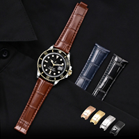 Bracelet de montre en cuir véritable à motif crocodile avec logo personnalisé, 20 mm pour montre intelligente, bracelet en cuir, boucle déployante en acier inoxydable