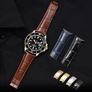 Bracelet de <span class=keywords><strong>montre</strong></span> en cuir véritable à motif crocodile avec logo personnalisé, 20 mm pour <span class=keywords><strong>montre</strong></span> intelligente, bracelet en cuir, boucle déployante en <span class=keywords><strong>acier</strong></span> inoxydable - Product Image 2