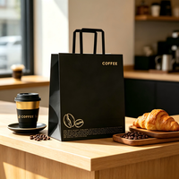Sacs cadeaux en papier kraft noir écologique avec logo en feuille d'or personnalisée, plusieurs tailles, sacs en papier recyclables pour l'emballage à emporter des cafés