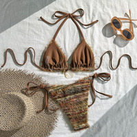 Bikini rétro en peluche, marque privée, maillot de bain sexy pour la plage, vente en gros, ensemble bikini deux pièces, logo personnalisé