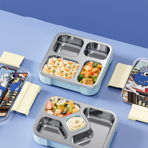 Fiambrera de dibujos animados para niños, contenedor de comida Bento de acero inoxidable con carcasa de plástico y compartimentos para la preparación de comidas para niños en la escuela - Product Image 5