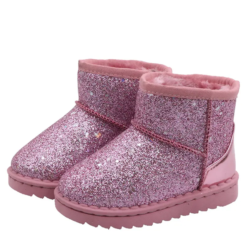 Girls Snow Boots Fashion Pink Glitter Bling Sequin Outdoor Snow Kids Winter Warm Boots