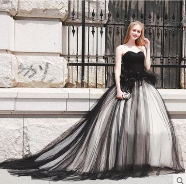 ON471 Vintage Black Wedding Dress - Sweetheart Tulle A-line