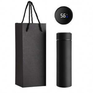 Thermos pliable en bambou intelligent personnalisé avec revêtement givré, en alliage d'aluminium et avec cordon, cadeau d'affaires avec logo gravé et boîte cadeau - Product Image 1