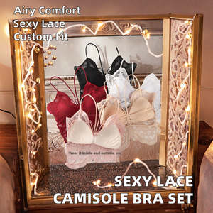 Soutien-gorge sexy respirant en dentelle unie, style camisole, dos en V à la française, rembourré avec armatures, bonnet 3/4, taille basse, couleur unie, pour femme, taille unique - Product Image 2
