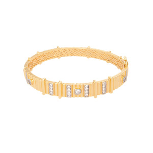 Geometric <b>Copper</b> Alloy Cuff <b>Bracelet</b> Gold And Silver Two Tone Unisex Jewelry Gift - Product Image 5