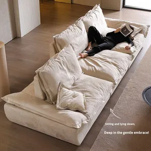 Colección de Sofás Modulares de <span class=keywords><strong>Lino</strong></span> y Gamuza Estilo Wabi-Sabi para el Hogar, Sofá Seccional para Sala de Estar - Product Image 4