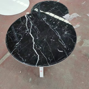 Moderner Runder Schwarzer Marquina Marmor Couchtisch mit Edelstahlrahmen und Naturmaterial für Wohnzimmer-Möbel - Product Image 4