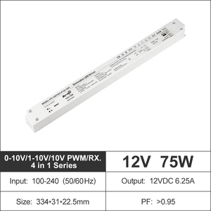 ไดรเวอร์ไฟ LED แบบหรี่แสงได้ CE/RoHS IP20 สำหรับใช้งานภายในอาคาร 75W แรงดันคงที่ 0-10V/1-10V/10V PWM/Rx  100-240VAC-DC 12V 24V  แหล่งจ่ายไฟ LED - Product Image 3