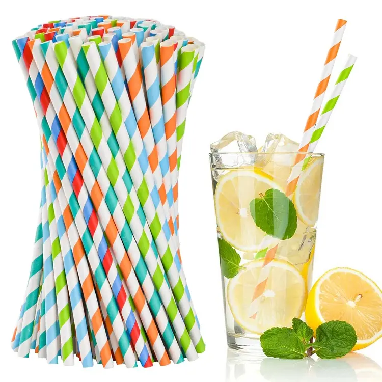 disposable strip printed pliability customized decoration eco wholesale paper straws biodegradable party drinking straws