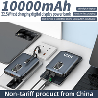 Powerbank portable PD 22.5W à charge rapide Banque d'alimentation 10000mah de haute qualité avec affichage numérique par câble intégré