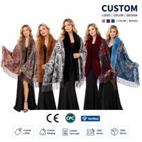 Selendang Cetak Paisley Vintage Wanita Kerah Bulu Imitasi Hangat Musim Dingin Boho Cape Ponco Rumbai Multi-Warna Custom OEM ODM Grosir