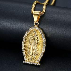 Hip Hop Christian Catholic Lady Mary impermeable deslustre libre de acero inoxidable joyería de moda colgantes collares para hombre - Product Image 3