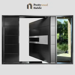 Luxury Extra Size Modern Residential Design Black Front Entrance Exterior Pivot Entry Door Metal Security Steel Door For House
