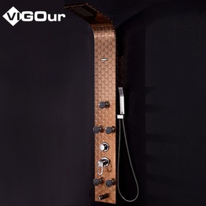 Système <span class=keywords><strong>de</strong></span> douche mural moderne en acier inoxydable couleur or rose avec jets <span class=keywords><strong>de</strong></span> pluie et <span class=keywords><strong>de</strong></span> massage, robinet en céramique pour toilettes, salles <span class=keywords><strong>de</strong></span> <span class=keywords><strong>bain</strong></span> et hôtels - Product Image 4