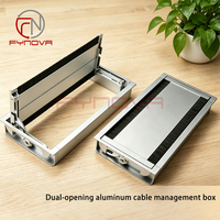 Organizador de Cables de Aluminio Abatible de Doble Cara con Doble Abertura para Accesorios de Muebles de Mesa de Conferencia
