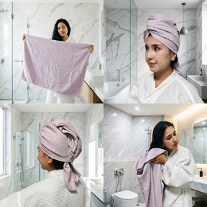 <span class=keywords><strong>Serviette</strong></span> de séchage pour <span class=keywords><strong>cheveux</strong></span> en <span class=keywords><strong>microfibre</strong></span> gaufrée Tavelya avec logo personnalisé, absorption rapide de l'eau, légère et respirante, pour femmes et spa - Product Image 4