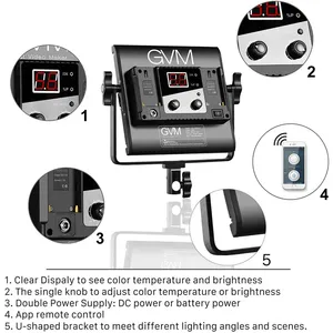 GVM 560AS Kit d'éclairage photographique bicolore à 560 LED pour studio vidéo Application d'éclairage numérique à distance réglable - Product Image 4