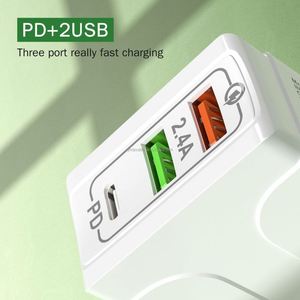 Quick Charger <b>Adapter</b> Multi-Port <b>USB</b> QC3.0 Fast Charger Head PD+2USB <b>Type</b>-<b>C</b> Interface 2.4A Travel Charger for EU/US Features - Product Image 3