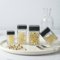 Pot de stockage carré transparent pour poudre de protéines et vitamines 30/60/90/110 ml, flacon en verre pour suppléments et médicaments avec couvercle à vis en plastique