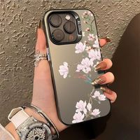 Coque de téléphone portable rose tendance avec fleurs colorées et argentées pour iPhone 16 Plus 15 17 Pro Max, coque transparente IMD, coque arrière