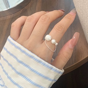 S925 Sterling Silver Pearl Chain <b>Ring</b> For Women Open Top <b>Adjustable</b> Everyday Wear Jewelry - Product Image 5