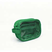 Pochette de maquillage en PVC transparent émeraude avec bordure verte, trousse de toilette pour femmes, pour les voyages, les flacons de soins de la peau et les outils de beauté