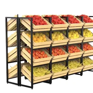 Prateleira de madeira multifuncional para supermercado, prateleira de metal para exposição de frutas e vinhos, vegetais, plástico para uso leve, ideal para mercearia