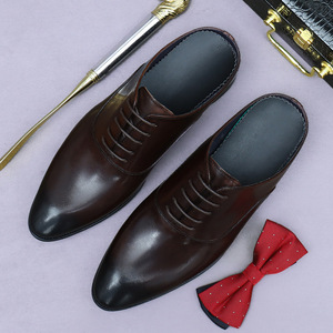 High-quality business-style lace-up genuine leather upper half-soled slipper-style casual leather shoes without heels - Product Image 3