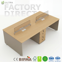 Poste de travail de bureau double face pour 4 personnes avec tiroirs centraux, directement de l'usine