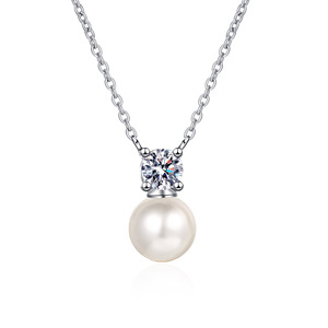Fine Jewelry925 Sterling Silver White Gold Plaqué Femmes Collier En Gros Chaîne De Perles D'eau Douce 0.5CT Moissanite Pendentif - Product Image 4