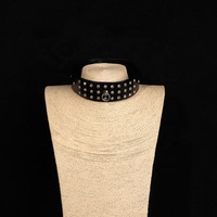 Collier BDSM en cuir véritable clouté de cristal de luxe-Collier ras du cou Dominatrix avec joint torique et laisse d'entraînement d'esclave