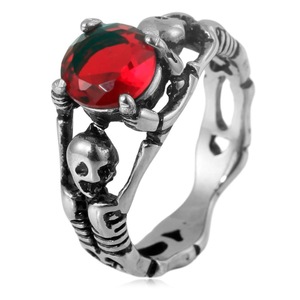 Anillo de calavera y esqueleto yunnique con circonita cúbica roja, joyería de moda para hombre, regalo - Product Image 1