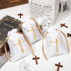 Sacs-cadeaux de luxe en satin avec cordon de serrage sacs-cadeaux religieux pochettes à bijoux en bonbons croisés pour baptême première communion faveur de fête - Product Image 4