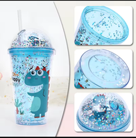 Gobelet en plastique à double paroi transparent avec paillettes, réutilisable pour bubble tea, café et eau, avec couvercle et paille