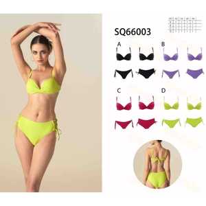 Costume da bagno floreale da donna due pezzi, bikini estivo da spiaggia con top a fascia e slip a vita alta con laccetti laterali, taglie S-XL, all'ingrosso SQ66003 - Product Image 1