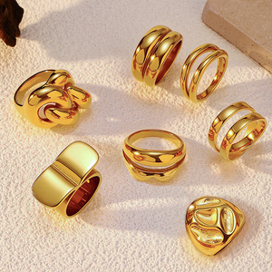 Wholesale Minimalist Statement Chunky <strong>Thick</strong> Waterproof 18K Gold Plated Pvd Stainless Steel Fashion Jewelry <strong>Rings</strong> for Women - Product Image 1