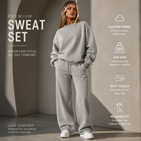 Ensemble de vêtements de détente pour femmes, sweat-shirt à col rond surdimensionné, pantalon de survêtement à jambes droites, tenue décontractée pour tous les jours